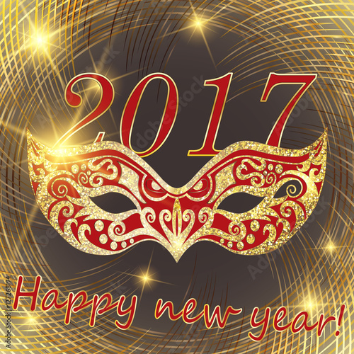 Vector happy New Year 2017 and Christmas. line Golden disk can b