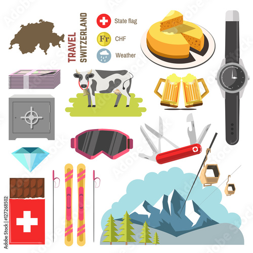 Switzerland travel collection. Vector Illustration. photo