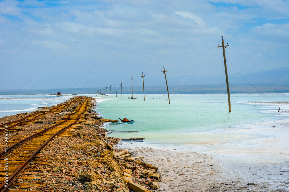 Old railway at Chaqia (Chakayan) salt lake, Qinghai, China