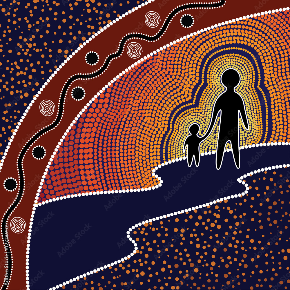 Vetor de Aboriginal art vector painting. do Stock | Adobe Stock