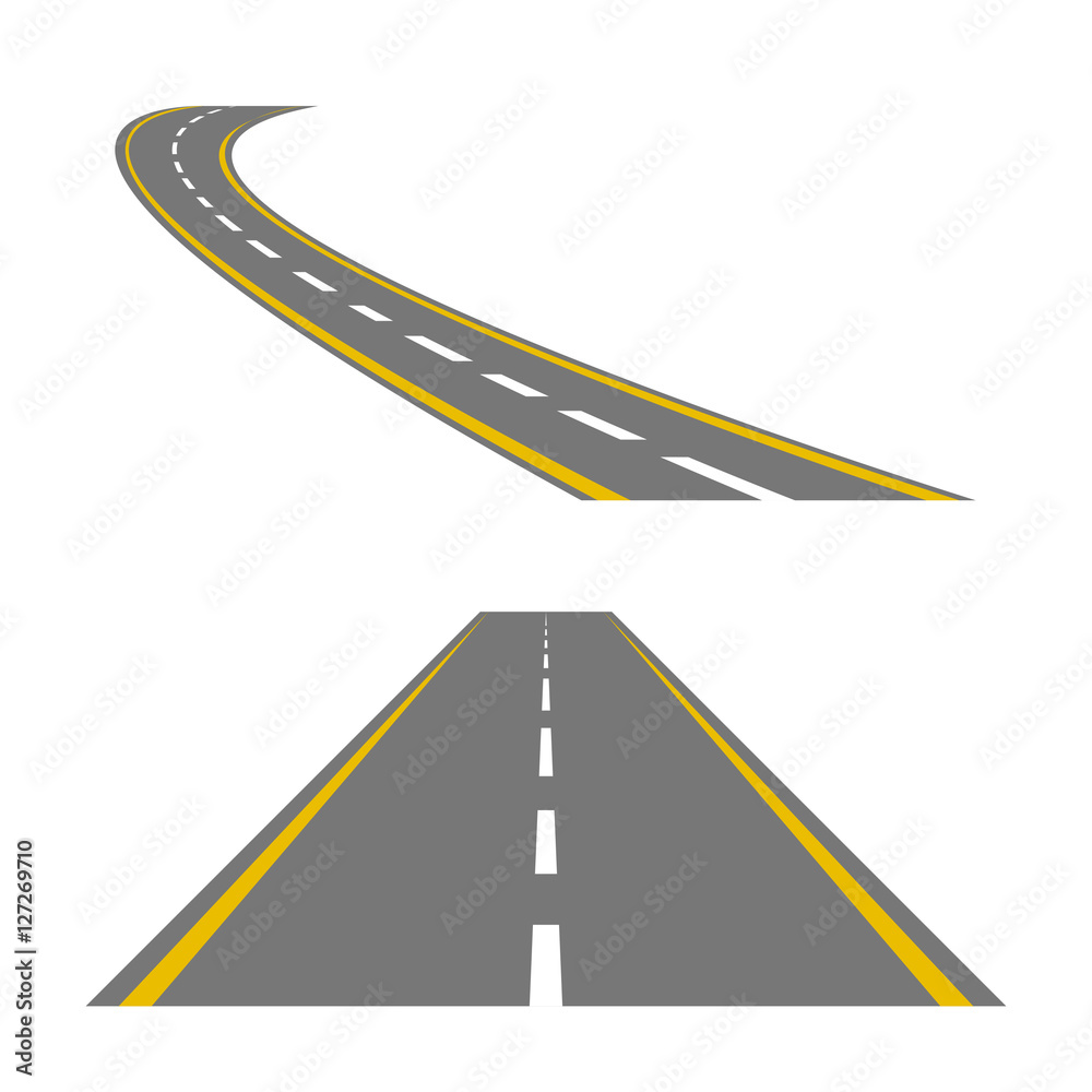 Winding curved road or highway with markings. Direction road, curve