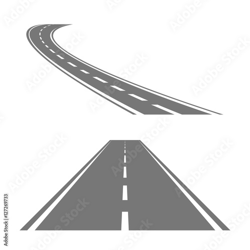 Winding curved road or highway with markings. Direction road, curve road, highway road, road transportation illustration.