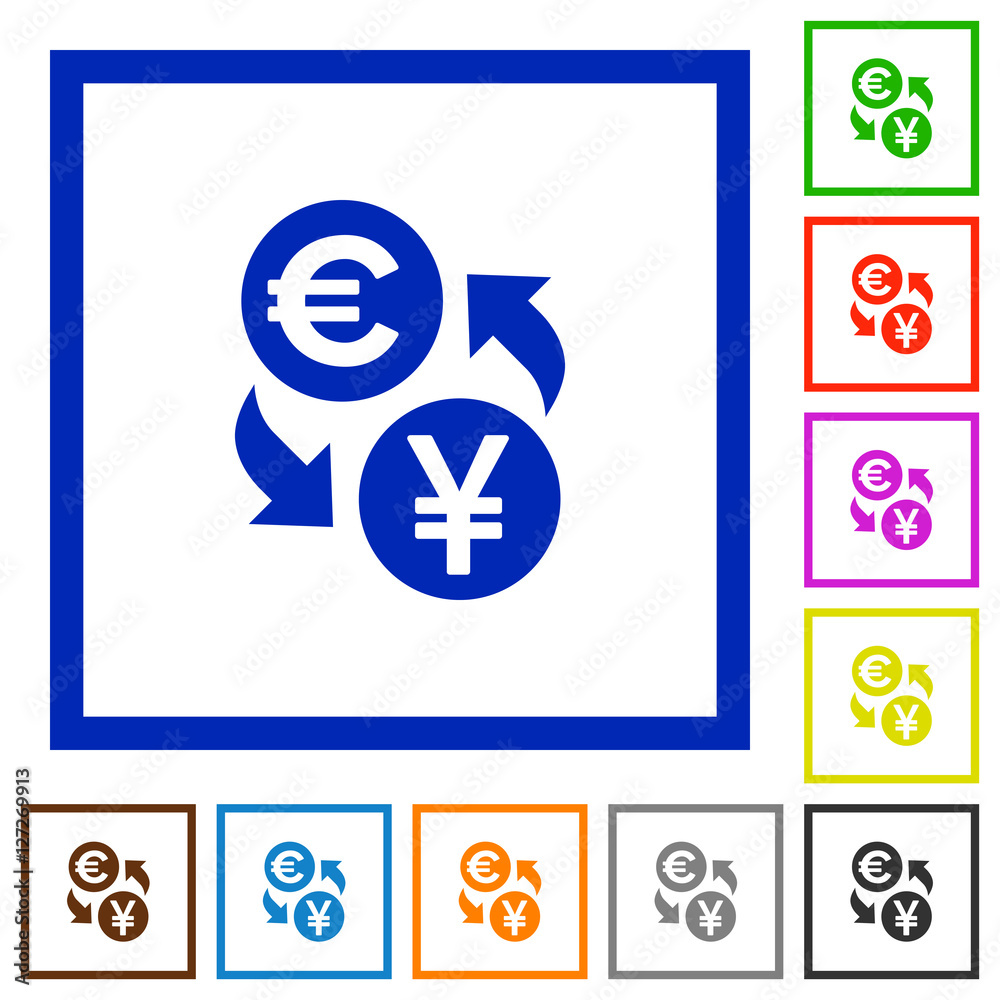Euro Yen exchange flat framed icons Euro Yen exchange flat framed icons