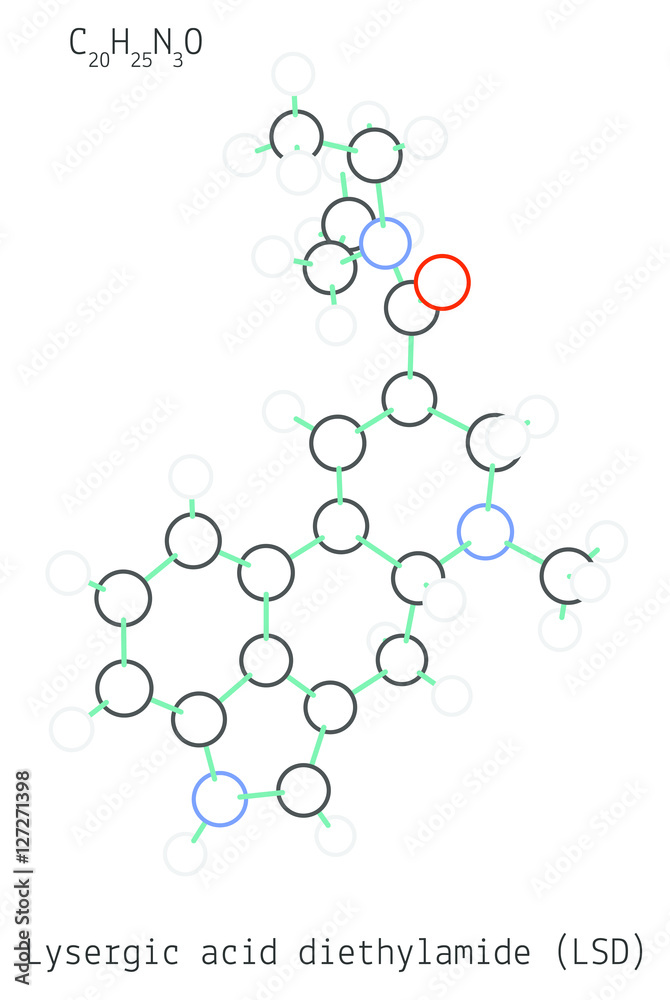 Lysergic acid diethylamide C20H25N3O molecule