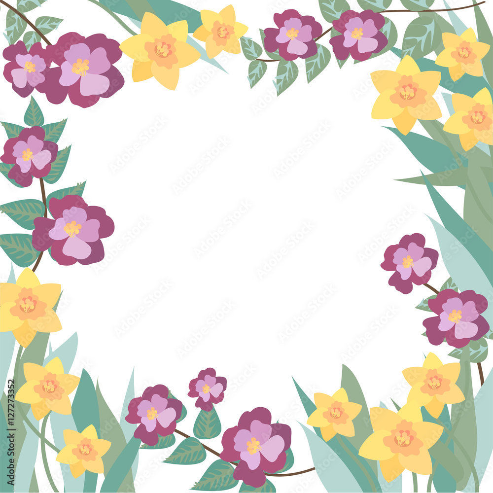 Daffodil and Camellia Background Border for Greeting Cards, Party and  Wedding