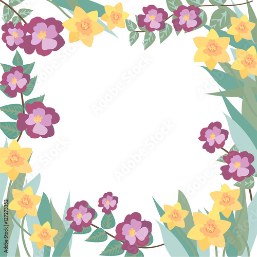 Daffodil and Camellia Background Border for Greeting Cards, Party and Wedding