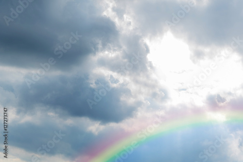 picture of raincloud created heart print in the sky, beautiful with the colorful rainbow.