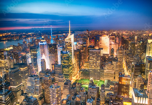Lights of Manhattan at night, aerial view of New York City © jovannig