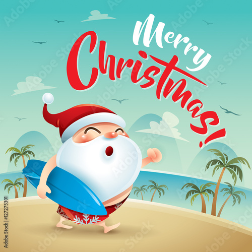 Merry Christmas! Santa Claus on the beach holiday.