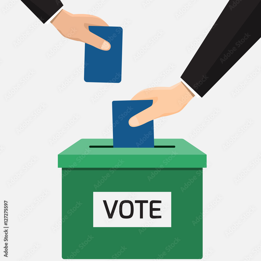 Voting concept in flat style - Businessman hand putting voting p Voting concept in flat style - Businessman hand putting voting p
