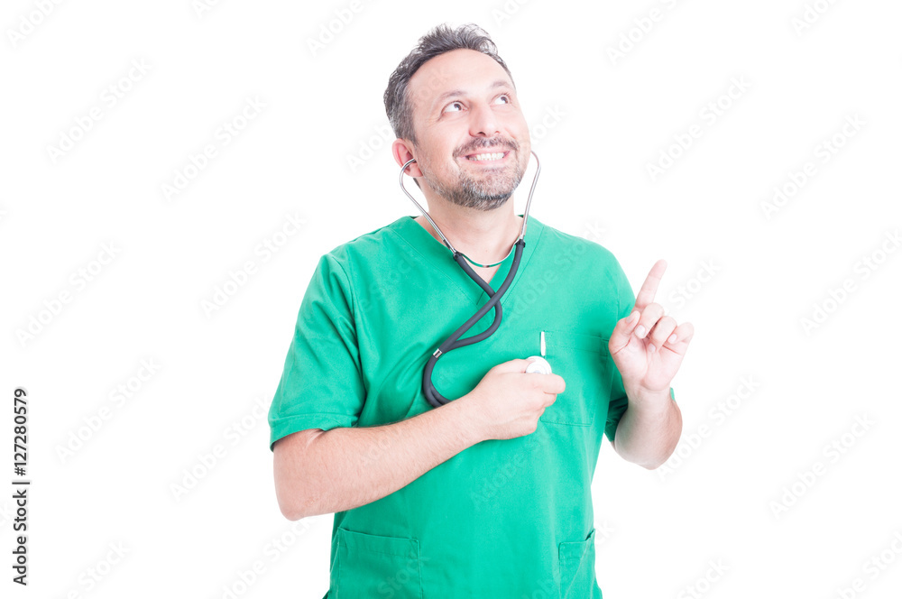 Joyful medic with stethoscope in his hand Joyful medic with stethoscope in his hand
