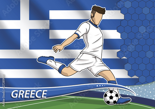 Soccer team player in uniform with state national flag of Greece