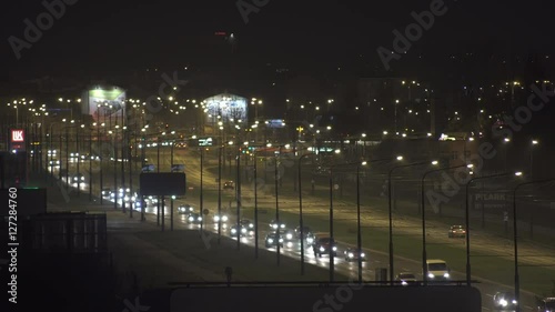 Poland, Lublin - November 15 2016: Night crossroads traffic in the city with lights