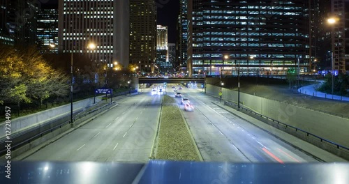 Columbus Drive with traffic facing north at night