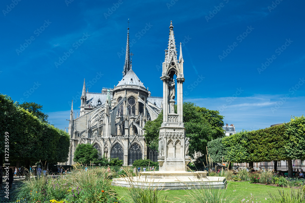 The Cathedral Notre-dame de Paris, the Square Jean XXIII and the