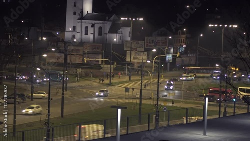 Poland, Lublin - November 15 2016: Night crossroads traffic in the city with lights