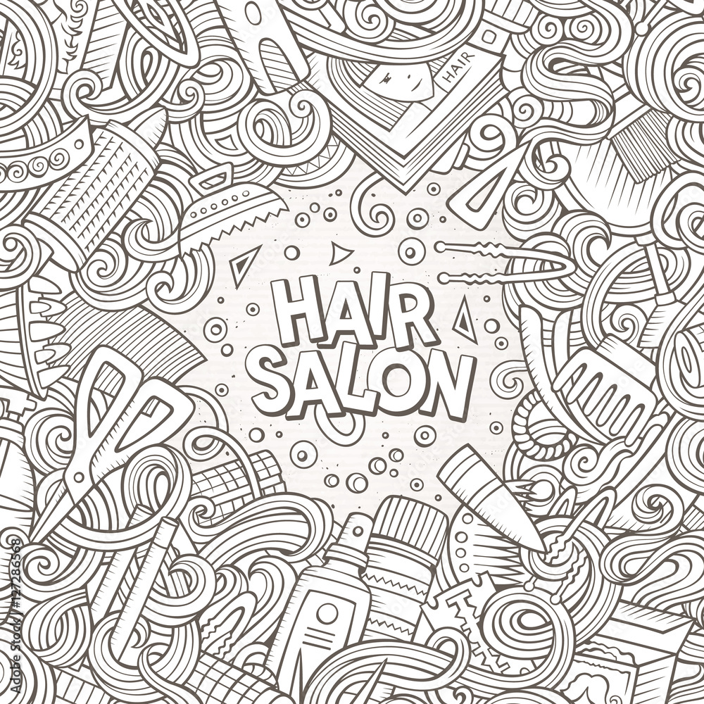 Cartoon cute doodles Hair salon frame design Cartoon cute doodles Hair salon frame design