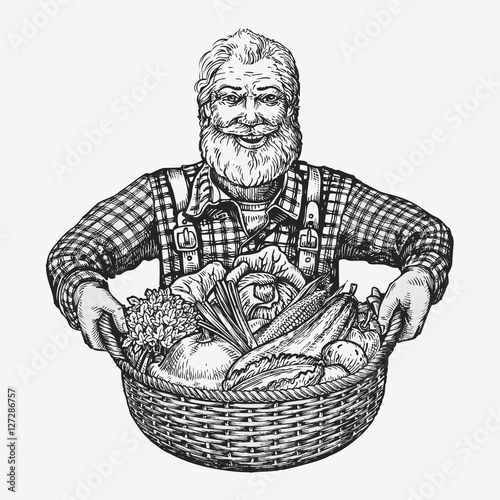 Farmer holding a basket of vegetables. Natural, organic food
