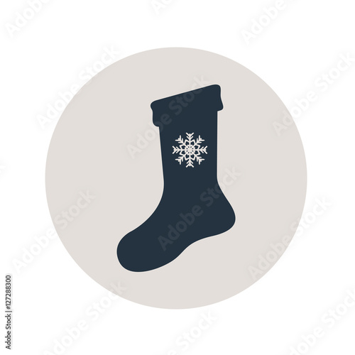 Icono plano calcetin con copo nieve en circulo gris