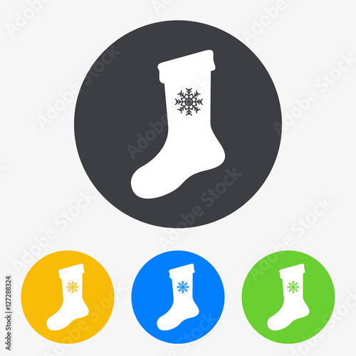 Icono plano calcetin con copo nieve en circulo varios colores