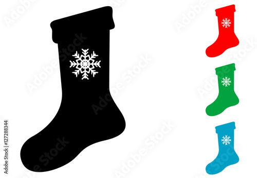 Icono plano calcetin con copo nieve en varios colores