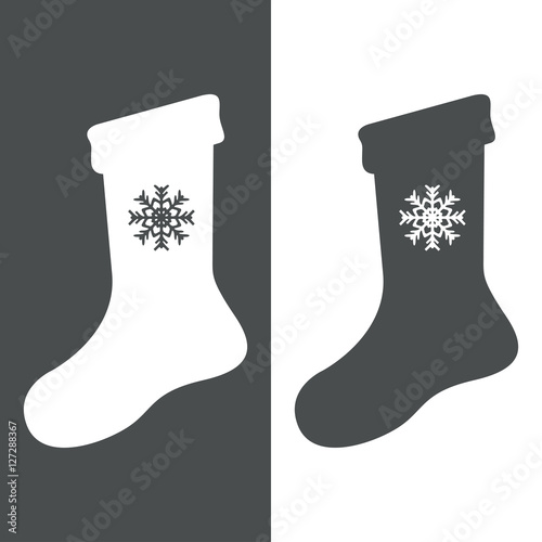 Icono plano calcetin con copo nieve gris y blanco