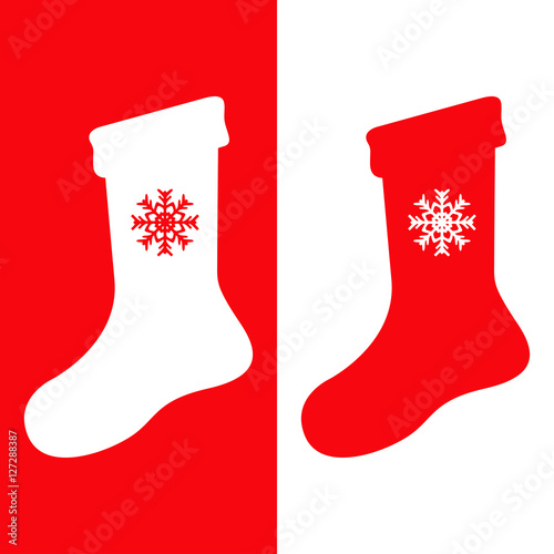 Icono plano calcetin con copo nieve rojo y blanco