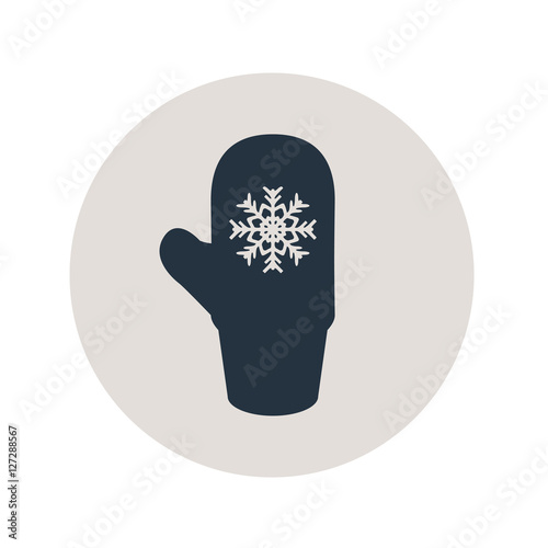 Icono plano manopla con copo nieve en circulo gris