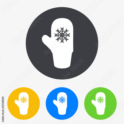 Icono plano manopla con copo nieve en circulo varios colores