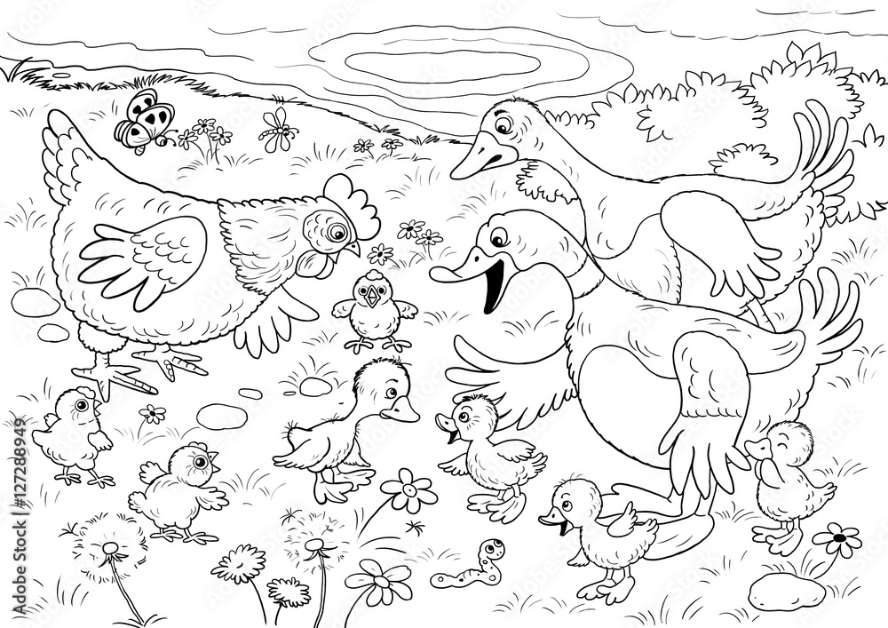 Naklejka premium Ugly duckling. Fairy tale. Illustration for children