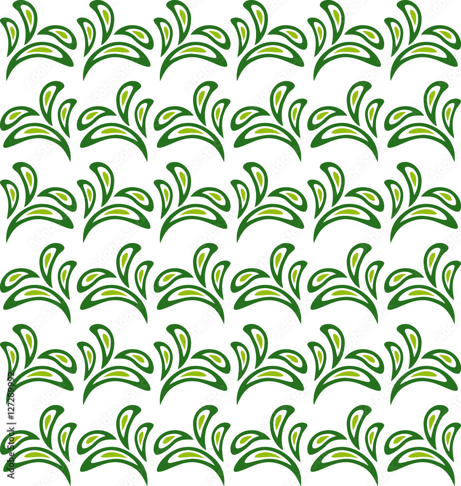 Floral pattern with green leaves on white background Floral pattern with green leaves on white background
