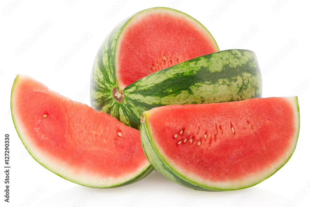 Watermelon and slices isolated on white, clipping path Watermelon and slices isolated on white, clipping path