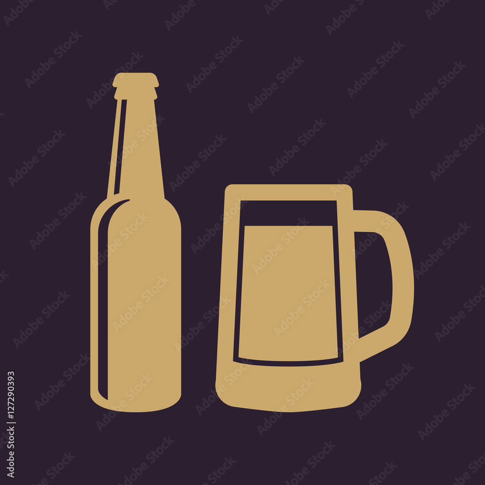 Bottle and glass of beer icon. Beer and pub, bar symbol. UI. Web. Logo. Sign. Flat design. App.Stock Bottle and glass of beer icon. Beer and pub, bar symbol. UI. Web. Logo. Sign. Flat design. App.Stock