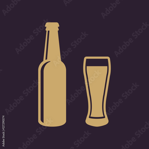 Bottle and glass of beer icon. Beer and pub  bar symbol. UI. Web. Logo. Sign. Flat design. App.Stock