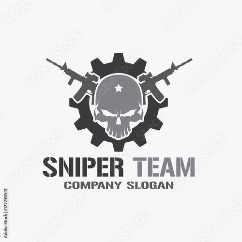 Sniper Team Logo, Game logo, Gun logo, Skull logo, Vector logo template.