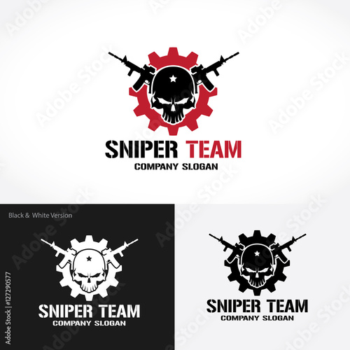 Sniper Team Logo, Game logo, Gun logo, Skull logo, Vector logo template.