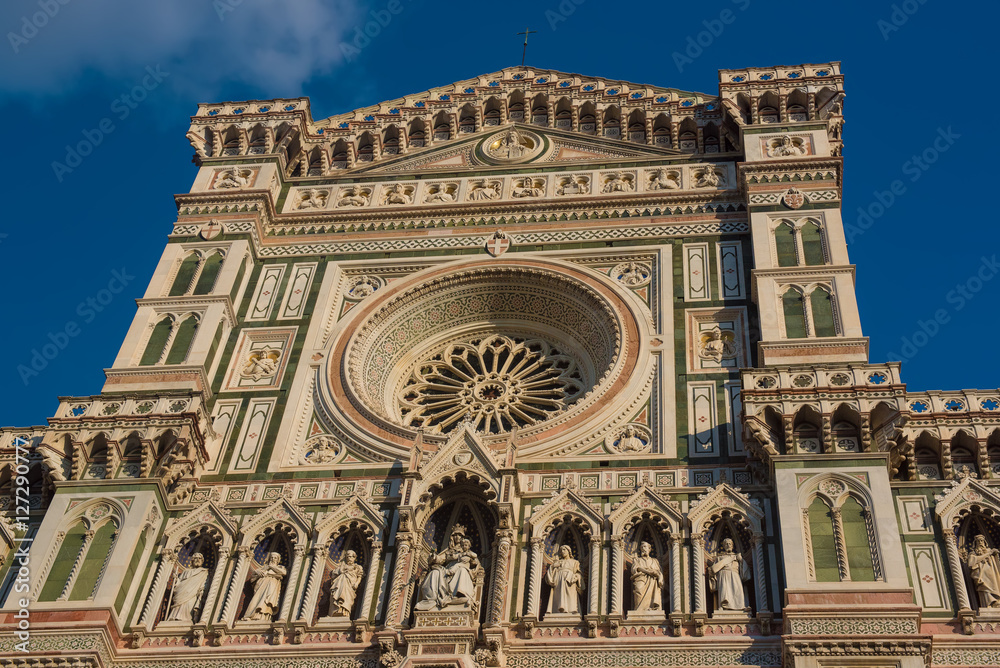 Facade of famous religious and art monument - Duomo Santa Maria Del Fiore and Campanile. Florence, Italy