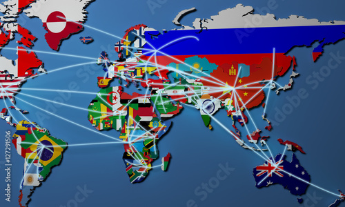 Online Shopping in world Map 3d illustration