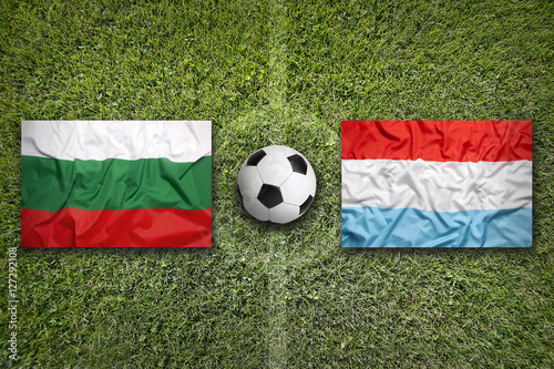 Bulgaria vs. Luxembourg flags on soccer field