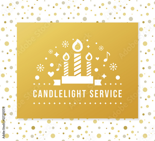 Christmas Eve Candlelight Service Invitation. Golden Foil and Dots Seamless Pattern Background