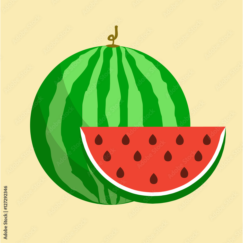 Flat icon watermelon and slice of watermelon. Vector illustration. Flat icon watermelon and slice of watermelon. Vector illustration.