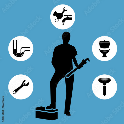 Plumber bathroom and toilet repair and maintenance flat icons set isolated vector illustration