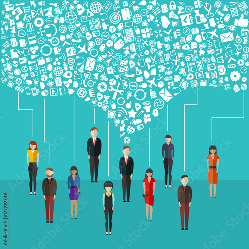 People communication concept with male and female avatars and social network icons vector illustration.