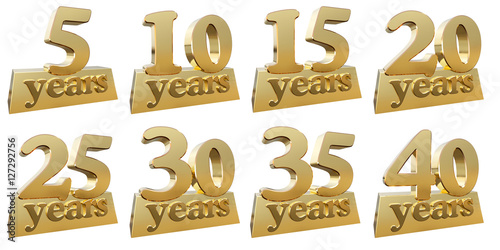 Set of golden digits on a gold ingot for the anniversary. 3d illustration