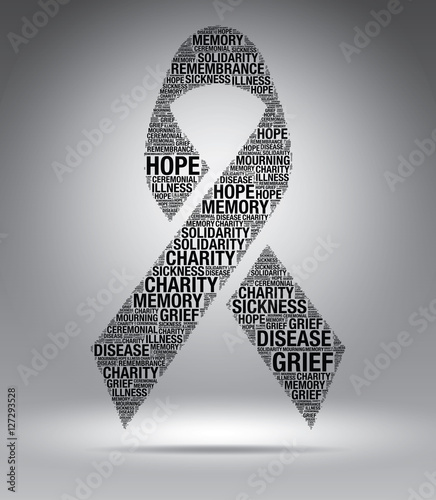 Black ribbon vector mourning and melanoma word cloud