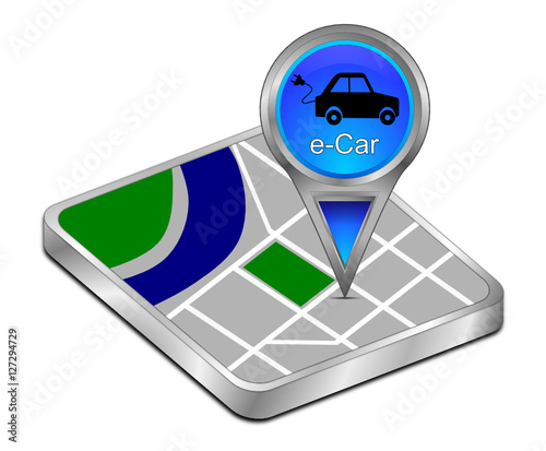 Map pointer with e-Car - 3D illustration