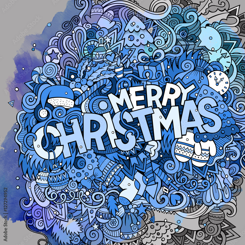 Merry Christmas hand lettering and doodles elements watercolor