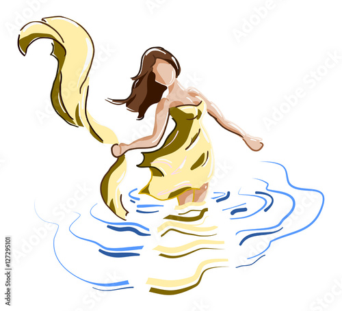 Vrouw waadt door het water