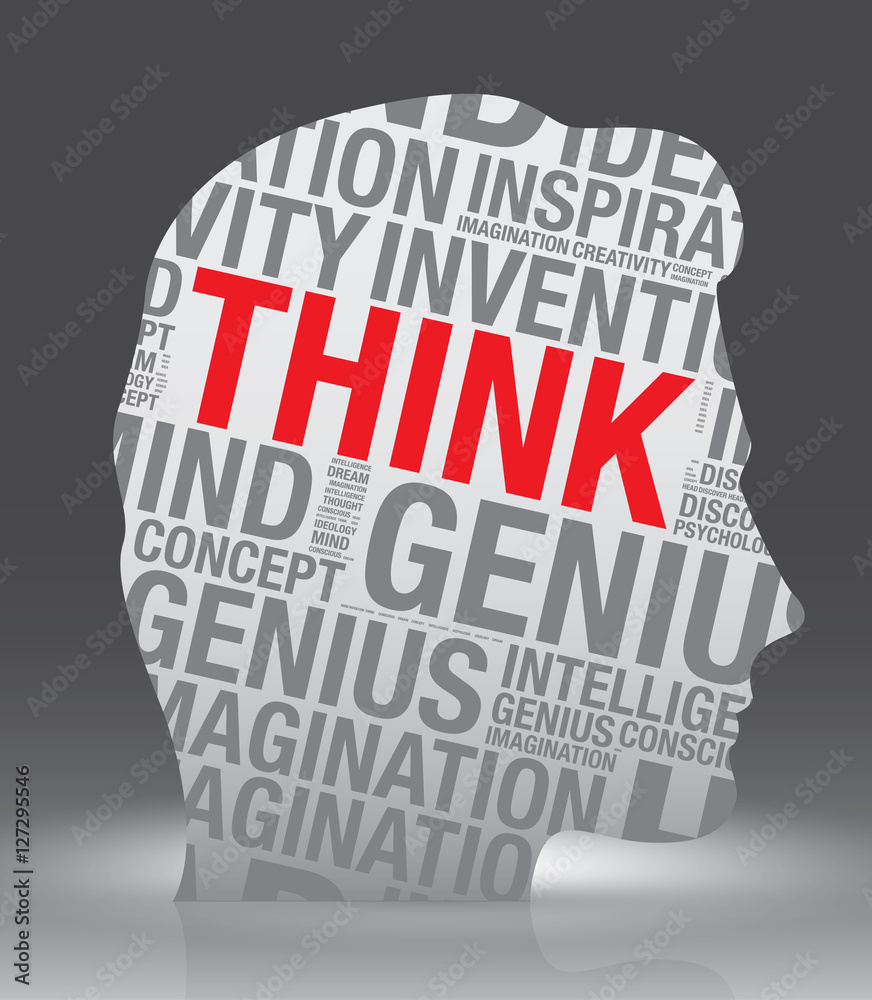 Think head of man with word cloud vector concept Think head of man with word cloud vector concept