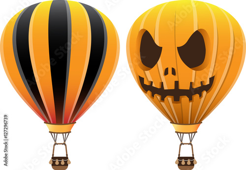 hot air balloon black orange and halloween pumpkin vector illustration